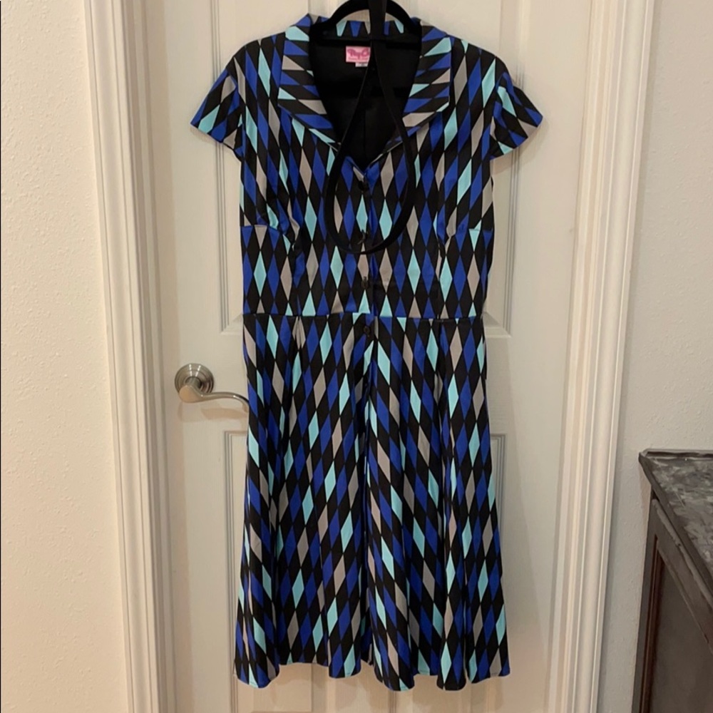 Pinup Girl Blue Harlequin dress